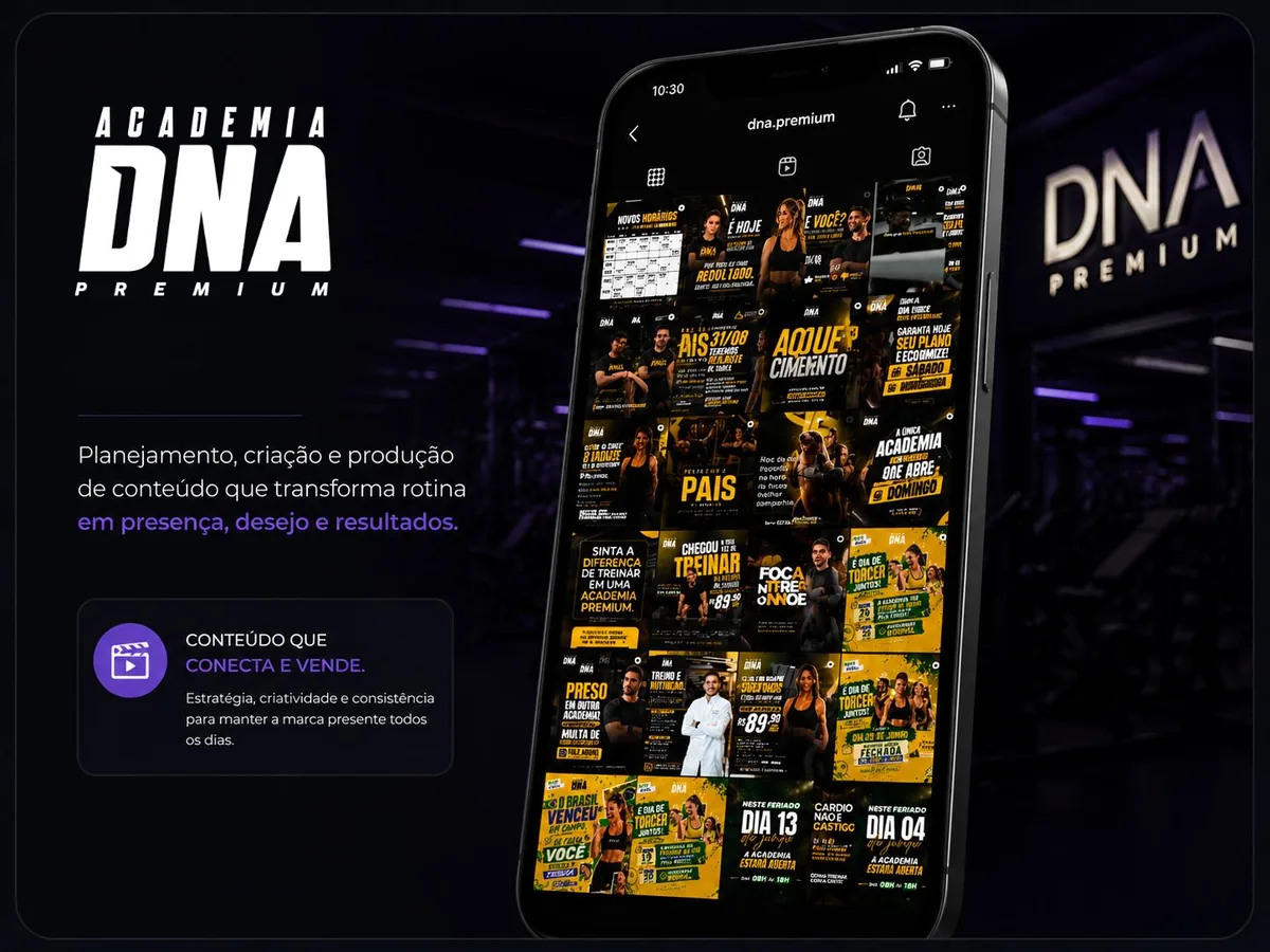 Grade de conteúdo mensal produzida para a Academia DNA Premium